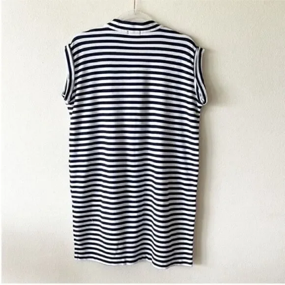 ATM Anthony Thomas Melillo V Neck Navy Striped Shift Dress - Picture 7 of 9